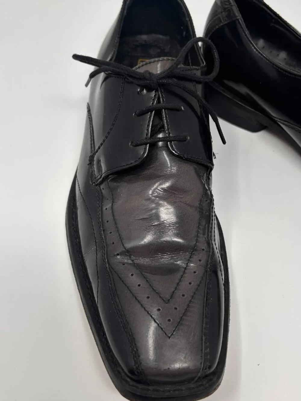 Stacy Adams Men's 9M Black Leather Apron Toe Derby Dress Shoes Square Toe